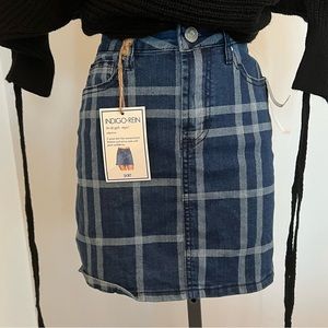 Indigo Rein denim checked print mini skirt